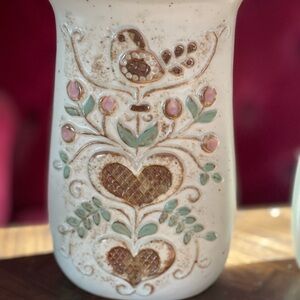 Vintage Ceramic Vase with Floral and Bird Design